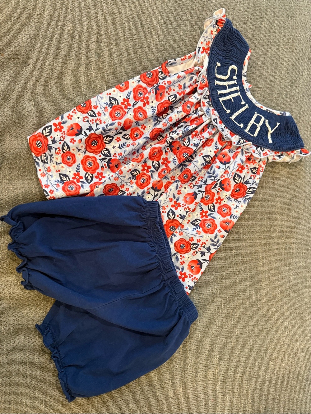 Smocked 'SHELBY' Floral Tank & Navy Bloomers Set